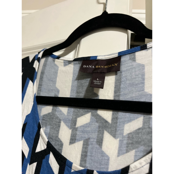 EUC Dana Buchman Top Blue Black White Long Sleeve Women’s Size LG - Picture 4 of 7